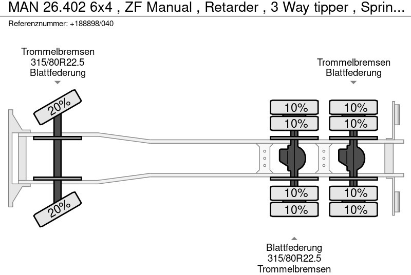 Camión volquete MAN 26.402 6x4 , ZF Manual , Retarder , 3 Way tipper , Spring suspension: foto 20
