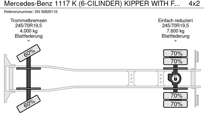 Camión volquete, Camión grúa Mercedes-Benz 1117 K (6-CILINDER) KIPPER WITH FERRARI CRANE (FULL STEEL SUSPENSION / MANUAL GEARBOX / P.T.O.): foto 14
