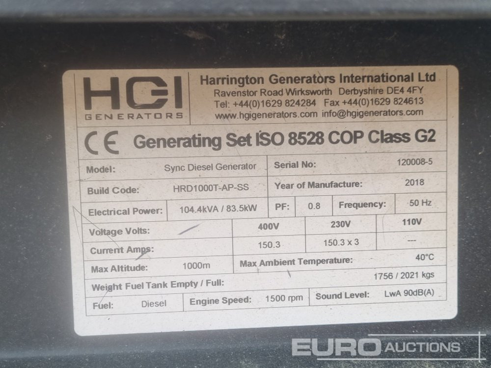 Generador industriale 2018 HGI HRD1000T-AP-SS: foto 26